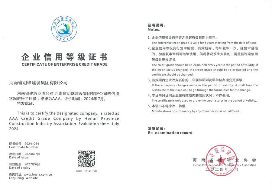 2021年河南省AAA信用等級(jí)證書
